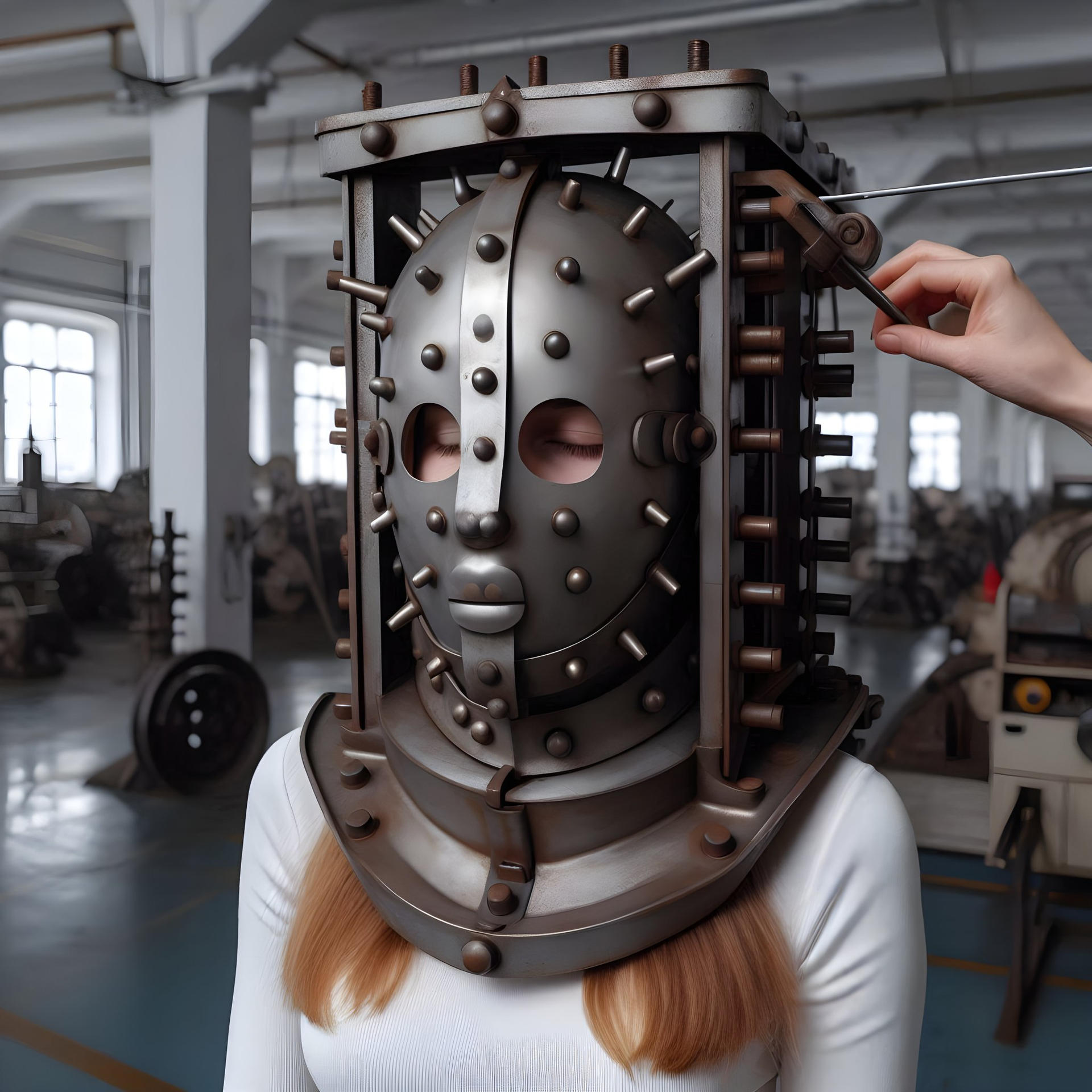The fitting machine for her new iron mask by steel992 on DeviantArt