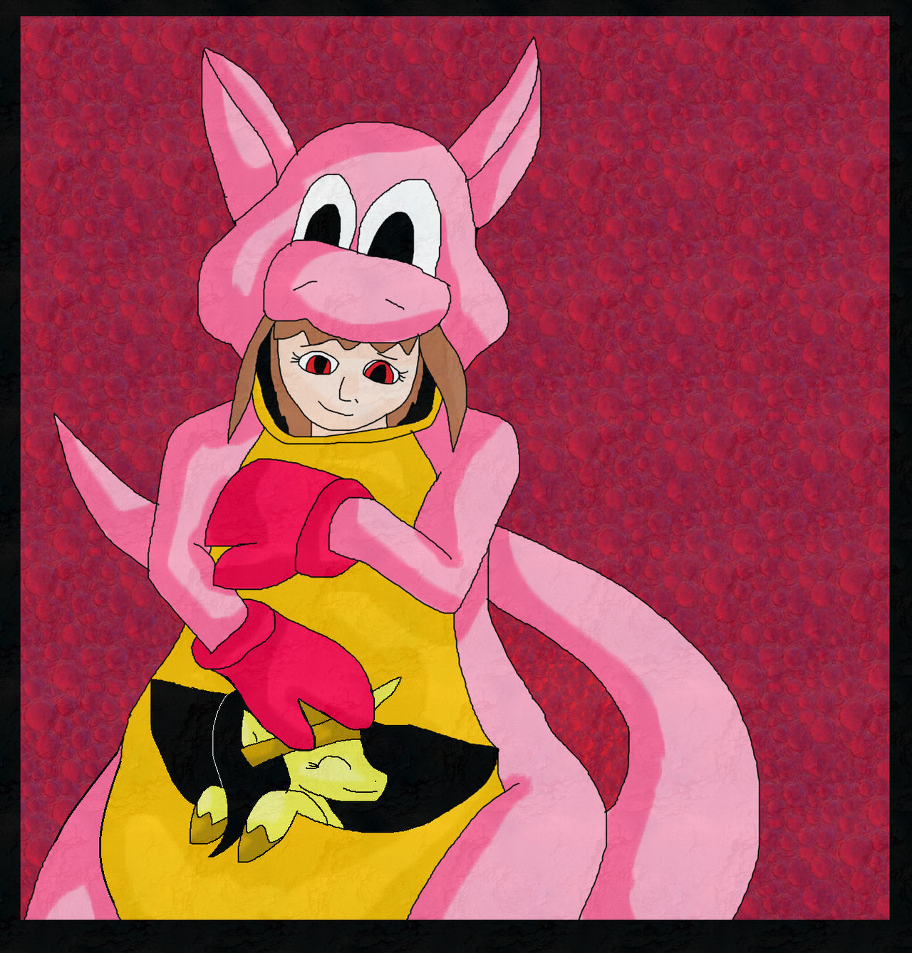 Malana in a Kigurumiko suit having pouched Kenny's