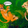 Young Simba and Nala both swings on jungle vines