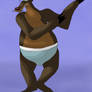 Barry Bear dancing his baby blue briefs