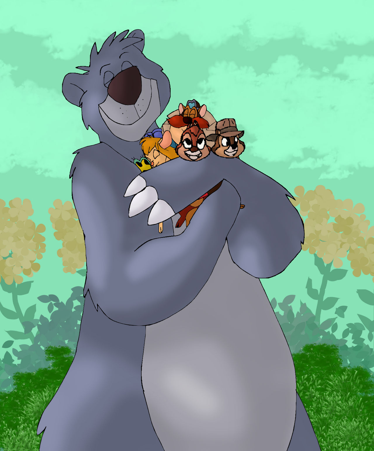 Baloo Rajah Baloo Hugging The Rescue Rangers by Mojo1985 on DeviantArt