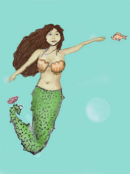mermaid and fish friend - colored