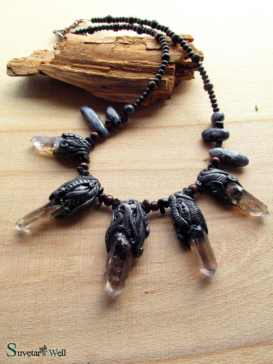 Necklace with smokey quartz points