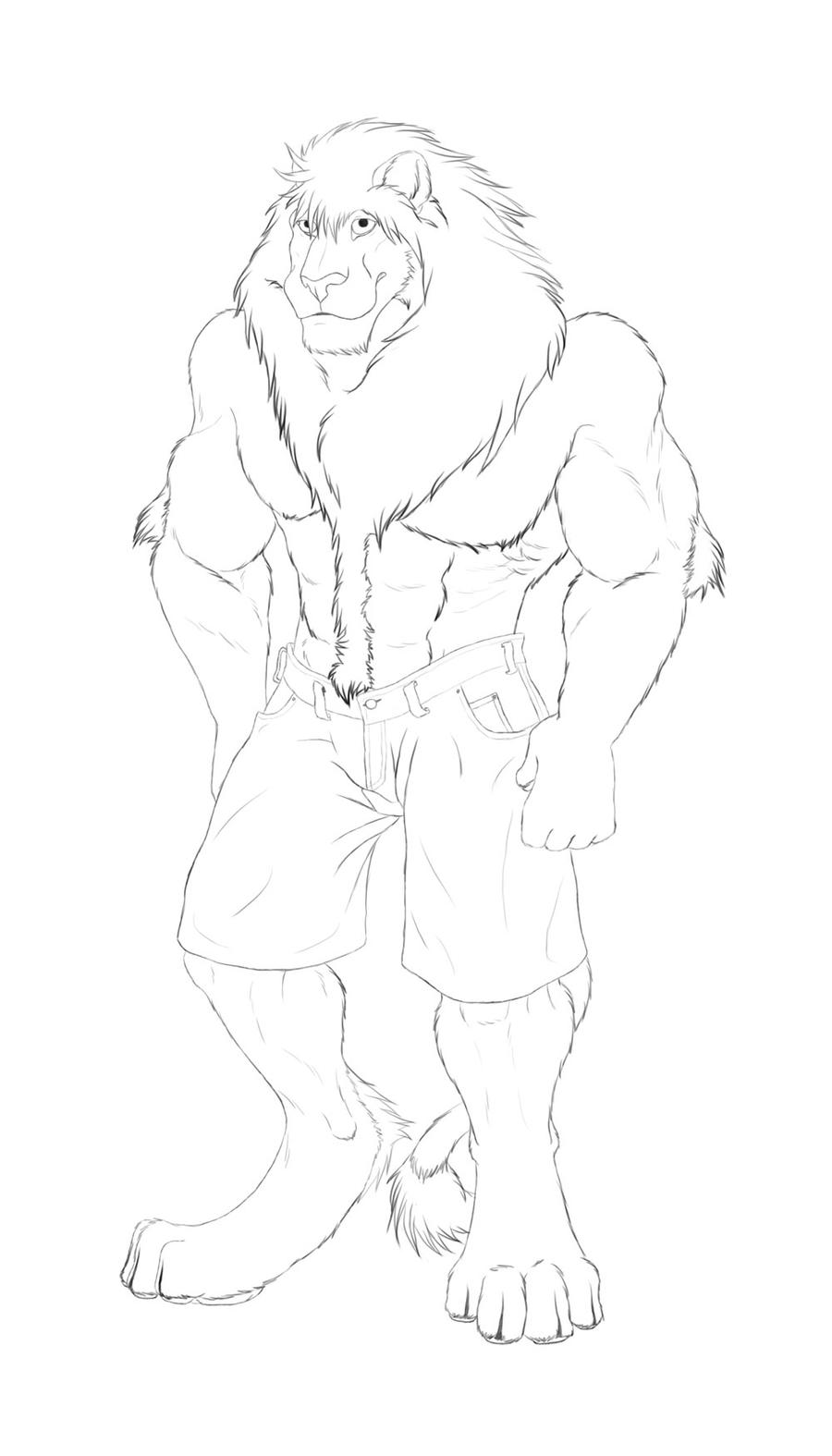 Beefy Shirtless Lion by Marupa