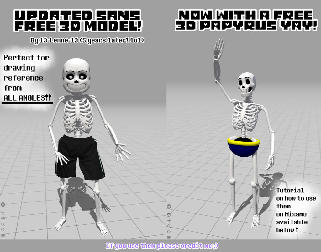 Free Sans and Papyrus 3D models by 13-Lenne-13 on DeviantArt