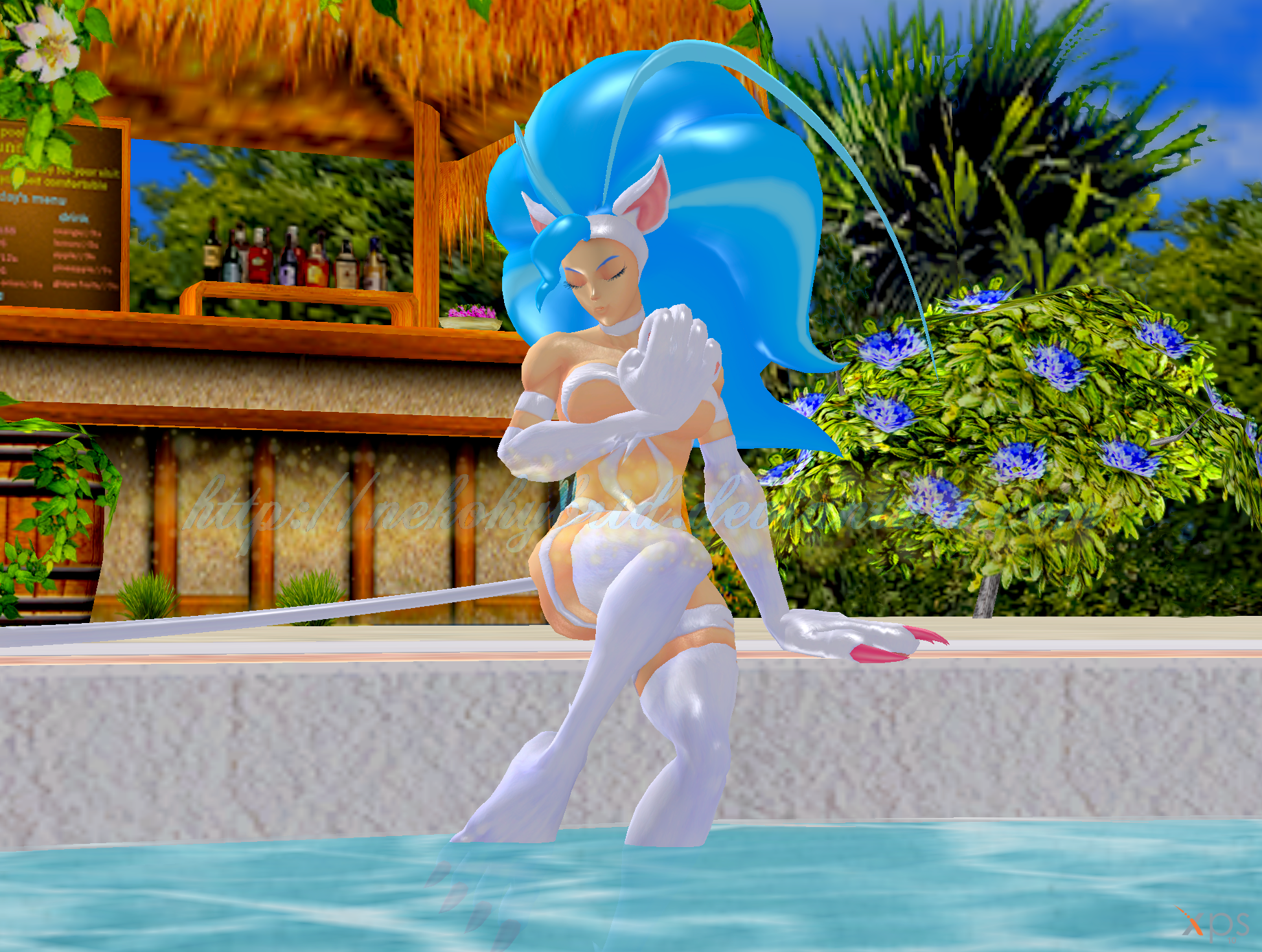 Felicia Sitting at the Poolside