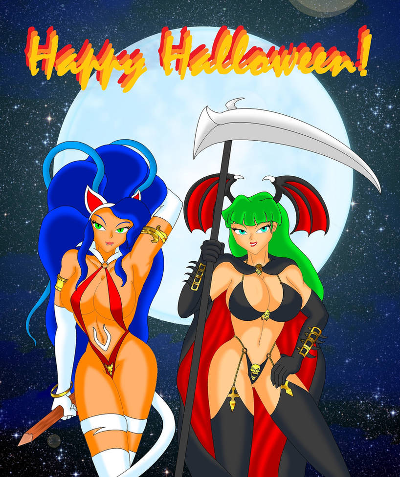 Happy Halloween from Felicia and Morrigan by NekoHybrid Happy Halloween from Felicia and Morrigan by NekoHybrid