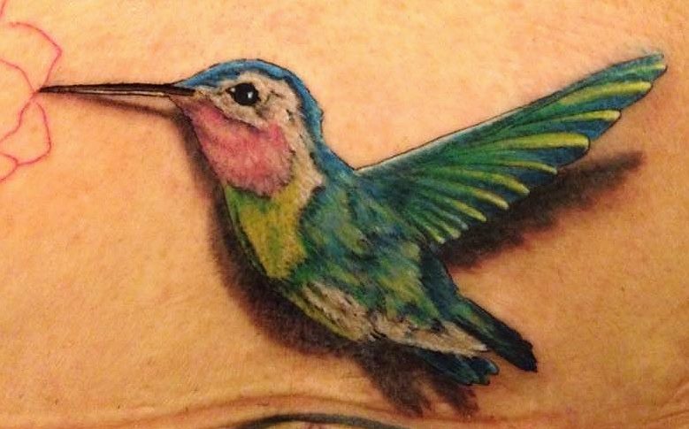 Hummingbird tattoo as part of back piece by InkCaptain on DeviantArt