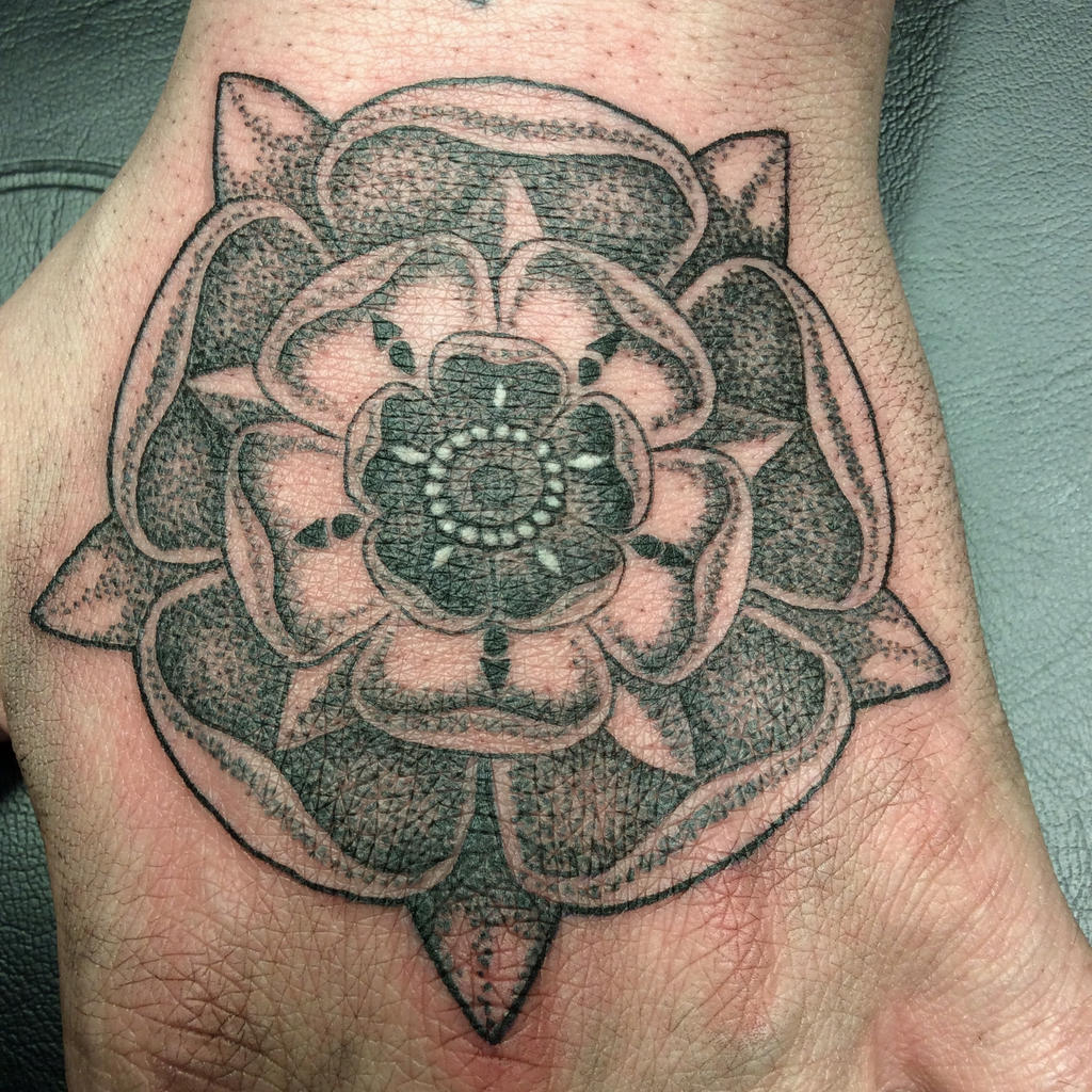 Dotwork Tudor rose tattoo on top of hand by InkCaptain on DeviantArt