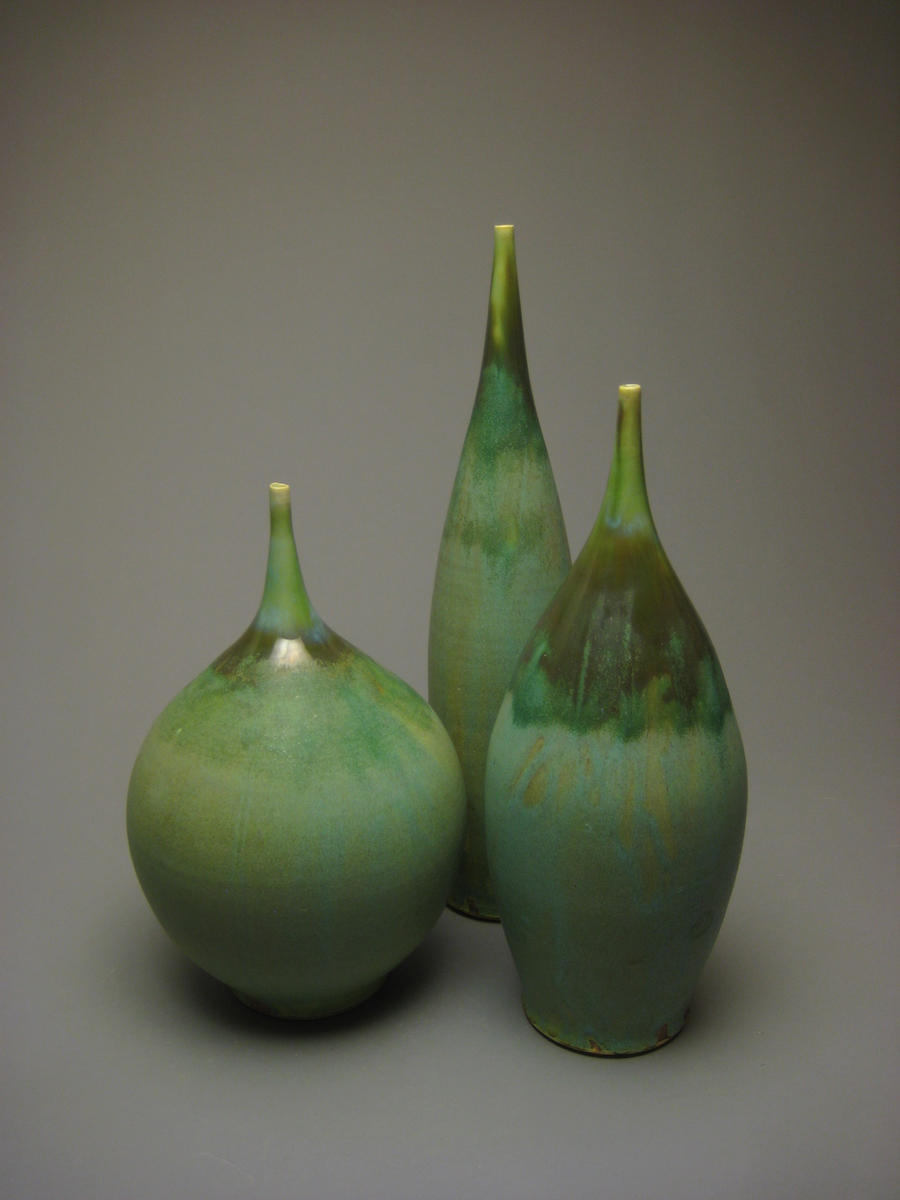 Three Vases with Tarnished Copper Glaze