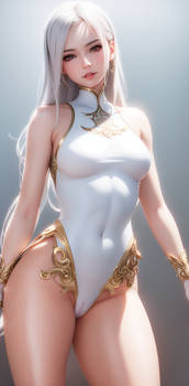 Beautiful white haired girl in skin tight bodysuit
