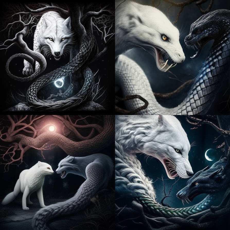 Arctic White Wolf and Black Rat Snake by KasperZ3R0 on DeviantArt