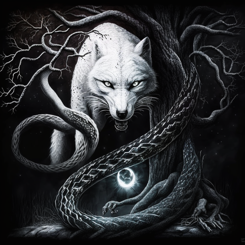 Arctic White Wolf and Black Rat Snake by KasperZ3R0 on DeviantArt