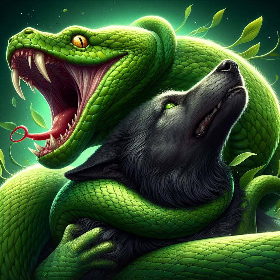 Green Tree Python and Black Wolf by KasperZ3R0 on DeviantArt