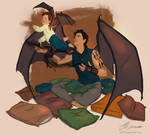 Azriel teaching his son to fly