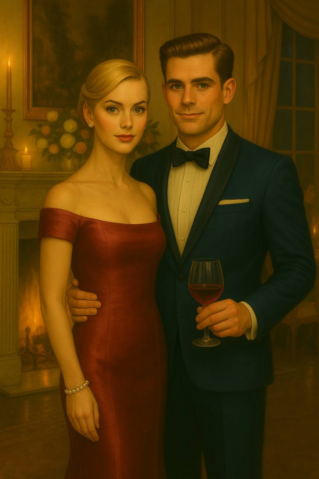 36 Elegant Couple at Fireplace