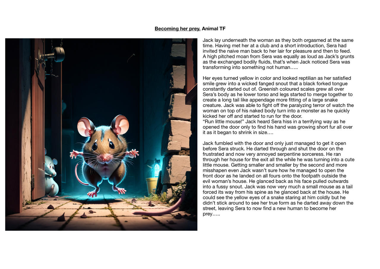 Becoming her prey! Mouse TF by MMTFCaptions on DeviantArt