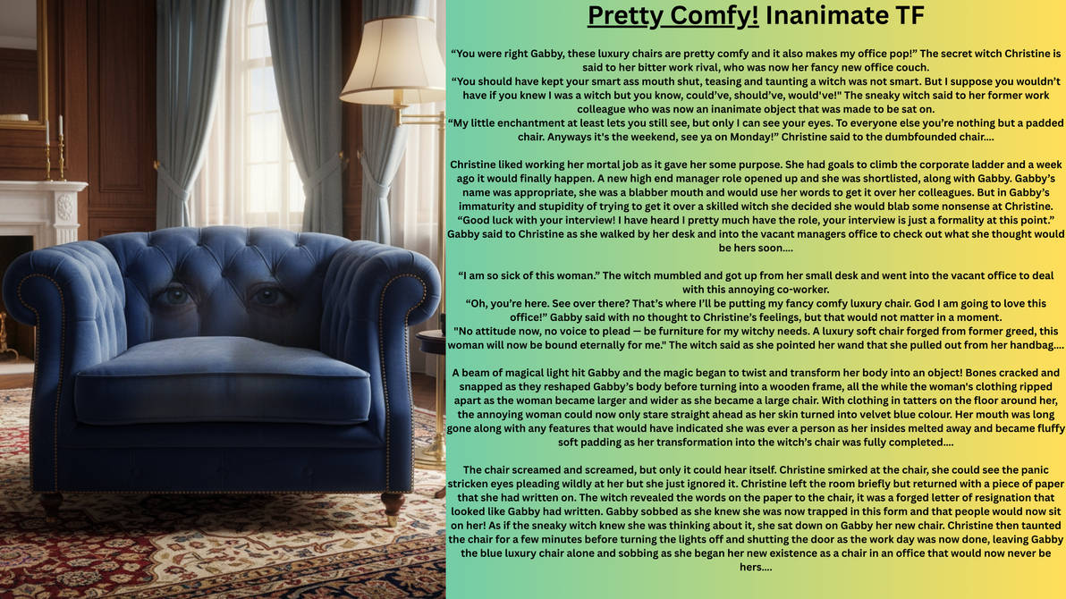 Pretty Comfy! Inanimate TF by MMTFCaptions on DeviantArt