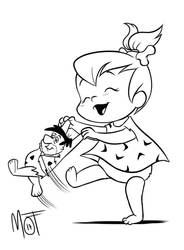Pebbles Flintstone plays with father's doll