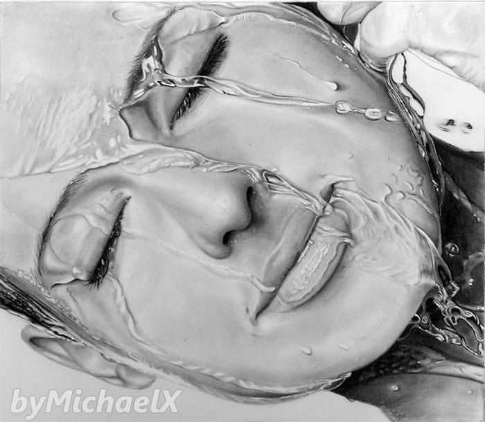 Drawing pencil water on face by byMichaelX