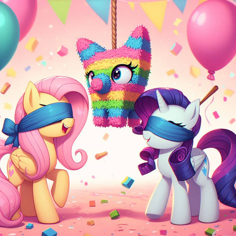 Fluttershy and Rarity's pinata time by smbssfan on DeviantArt
