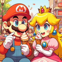 Mario and Peach Eating Ice Cream Together