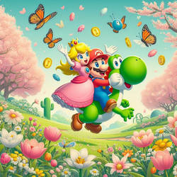 Mario and Peach Having Fun in Spring