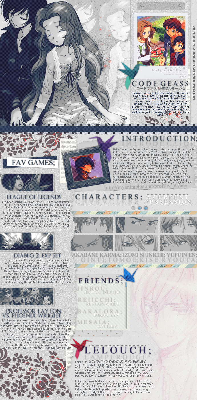 Code Geass MAL Layout