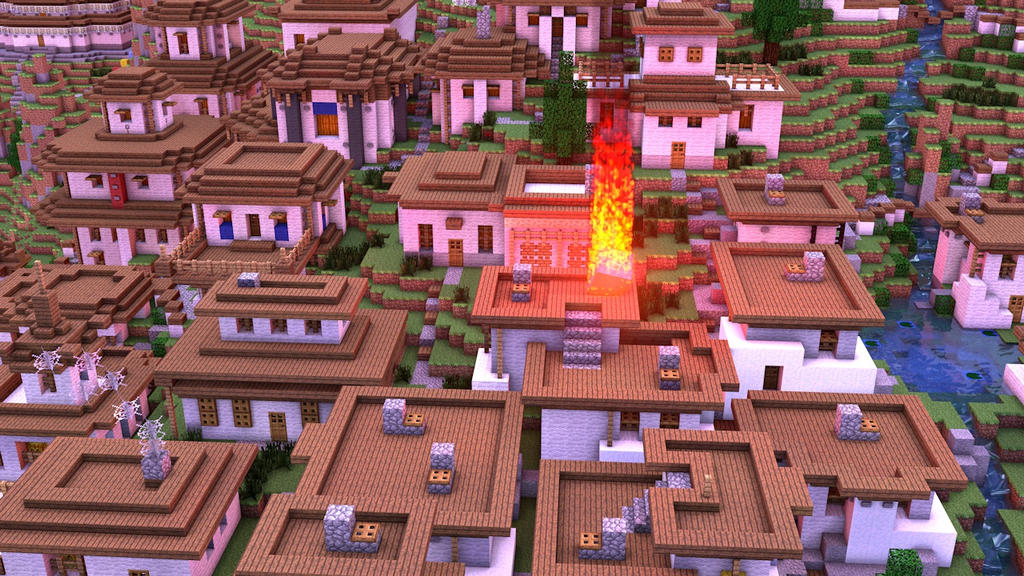 Burning Village (Fire Test) - Night Time - Lit