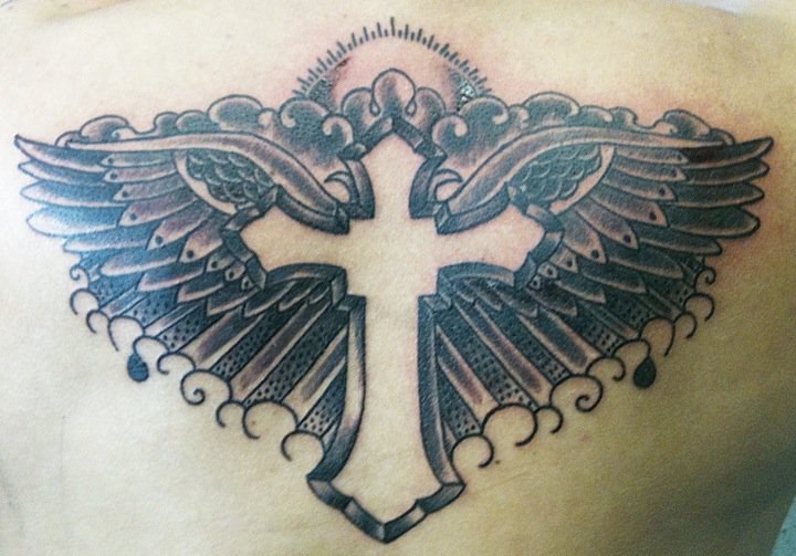 oldschool cross  angel wings