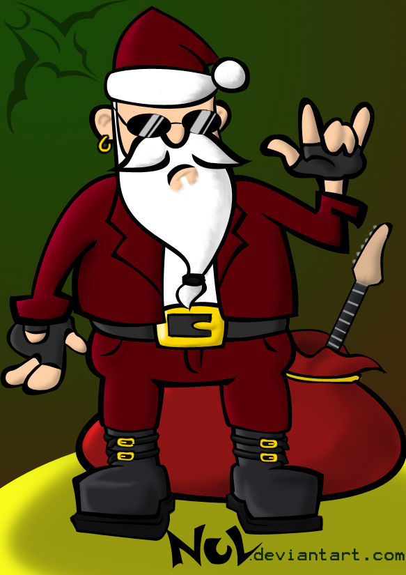 крутой дед мороз. новый год в стиле рок. рождество в стиле рок. сатанинский дед мороз. санта клаус с гитарой.