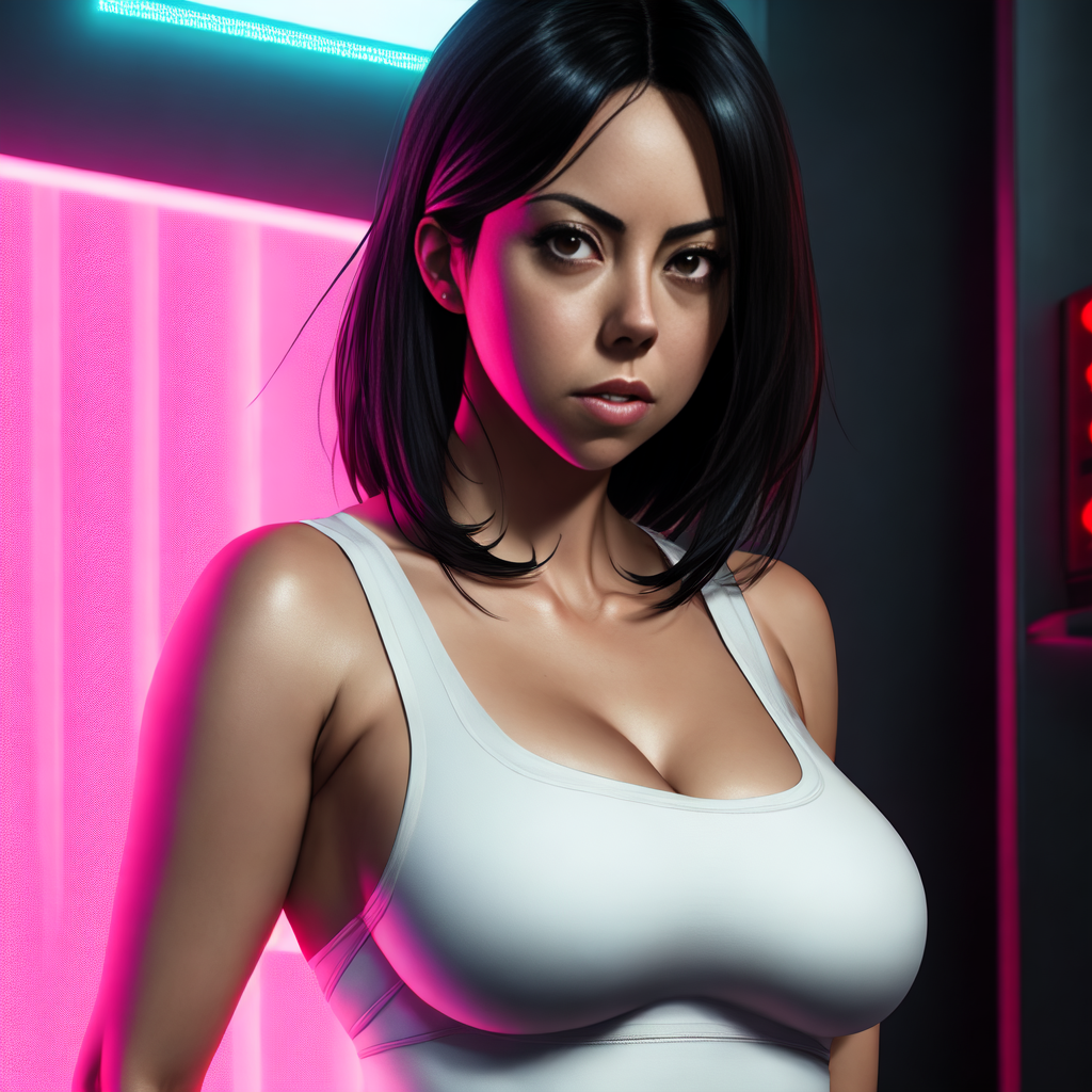 Anime girl Aubrey Plaza, astropunk, cyberpunk, futuristic, scifi