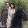 Jamie and Claire on horseback