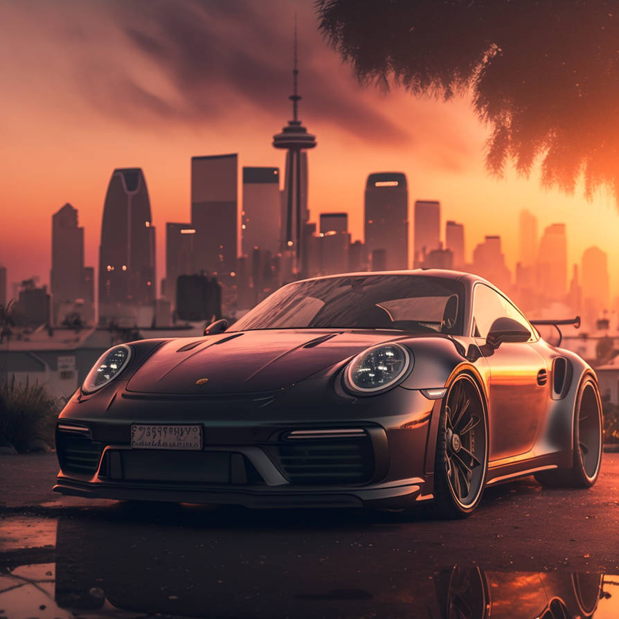 4k, 16:9 wallpaper for a pc, porsche 911 on a road with sunset
