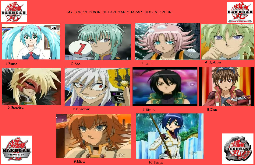 my top 10 favorite bakugan characters:. by bakuganfreakful on DeviantArt