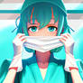 Surgical nurse putting surgical mask on