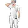 Jo with white surgical gear masked