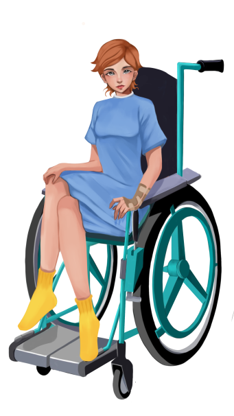 Rehabilitation Allissa in hospital gown Wheelchair