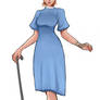 Rehabilitation Allissa in hospital gown with cane