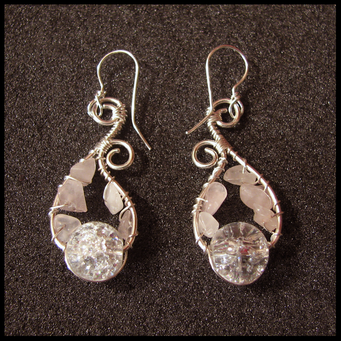 Silver pink quarz earrings