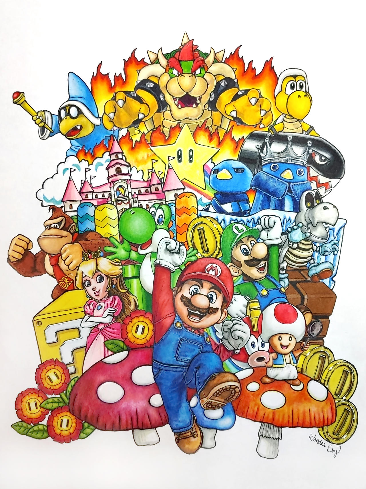 Super Mario Bros Drawing Doodle Art By Wonder Evy by WonderEvy on
