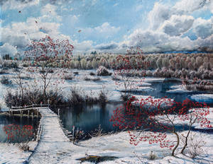 Winter landscape with a mountain ash