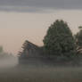 abandoned house in the fog