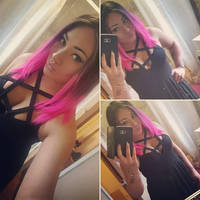 pink hair black dress