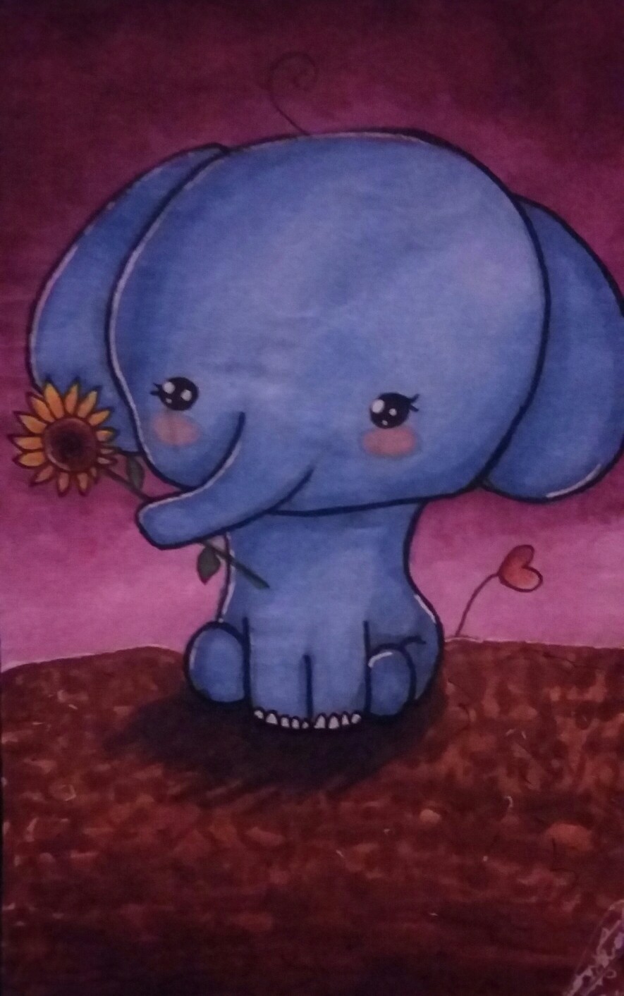 Little Elephant with a Sunflower