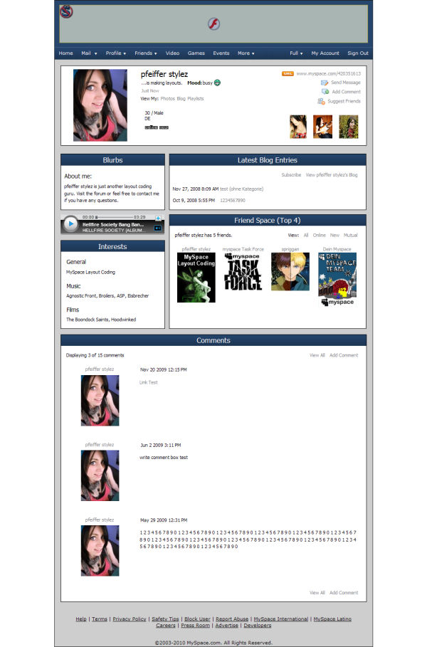 MySpace Layout -5- by PfeifferStylez on DeviantArt