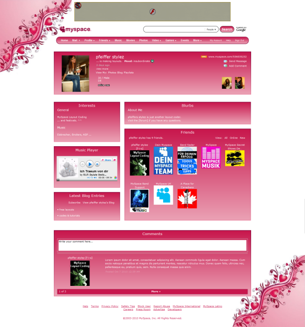 MySpace Layout -9- by PfeifferStylez on DeviantArt
