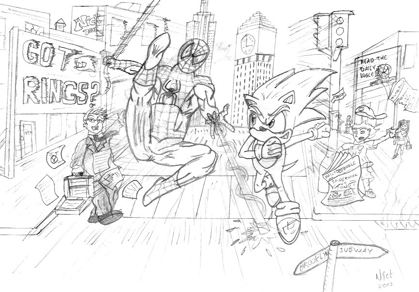 Spidey vs Sonic chase thru NYC