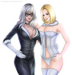 COMMISSION:  Black Cat Marvel and  Emma Frost