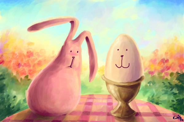 pink fluffy bunny and the egg